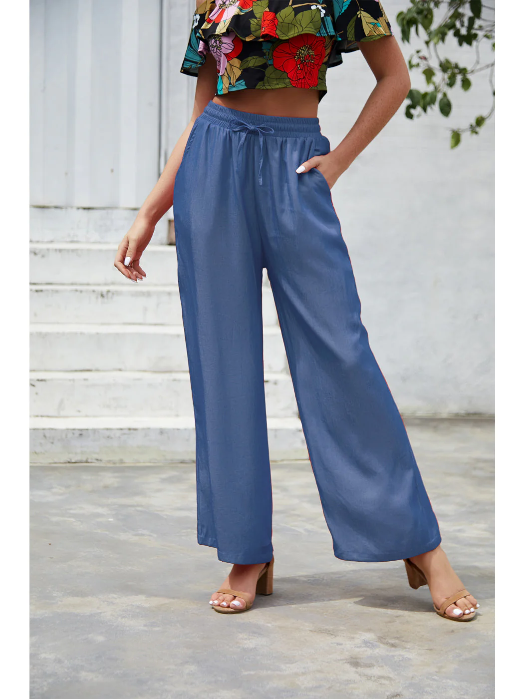 Solid Color Drawstring Pants - Image 3