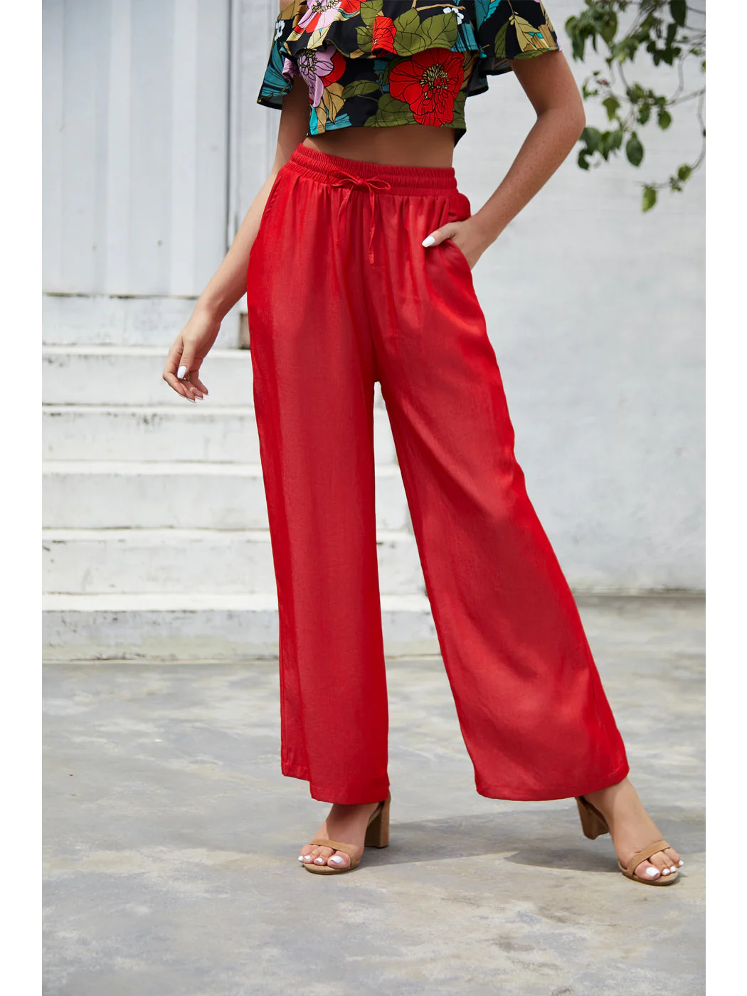 Solid Color Drawstring Pants - Image 5