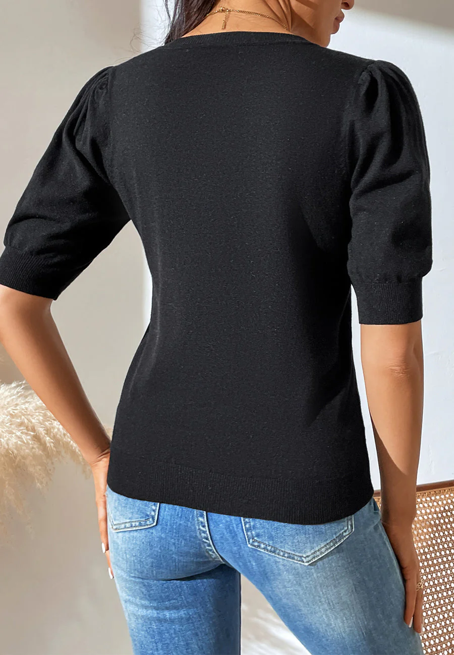 Solid Color Elbow Sleeve Sweater - Image 2