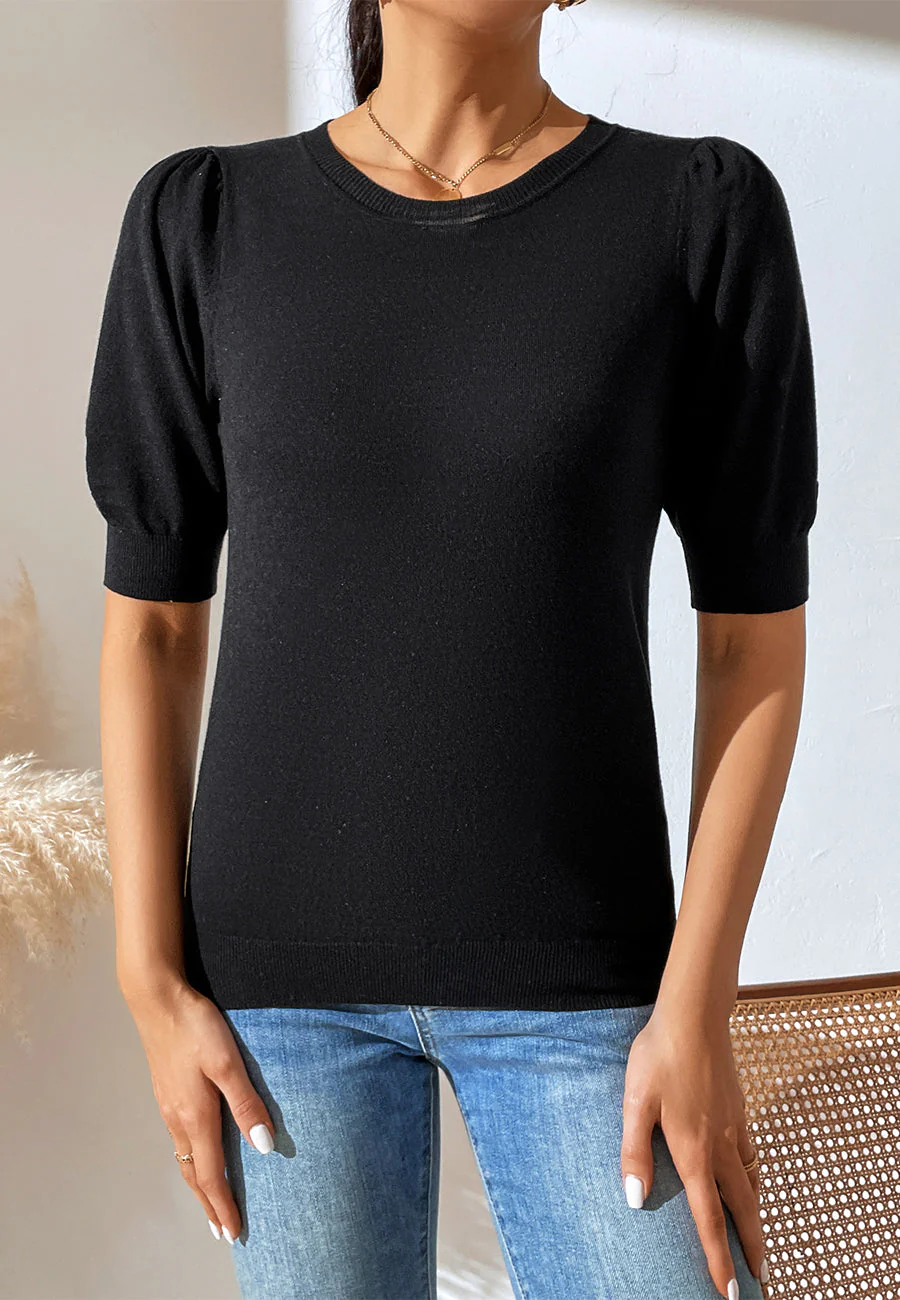 Solid Color Elbow Sleeve Sweater - Image 3