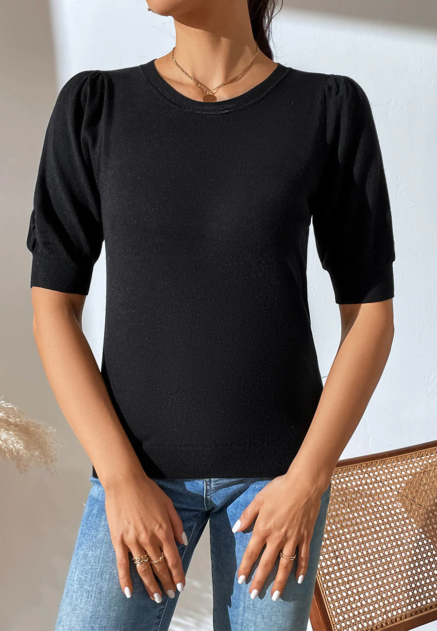Solid Color Elbow Sleeve Sweater - Image 4
