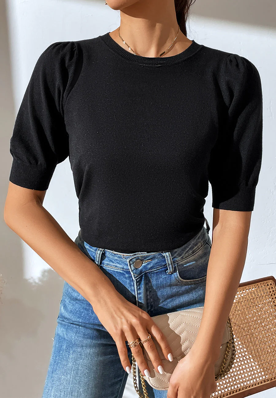 Solid Color Elbow Sleeve Sweater - Image 5