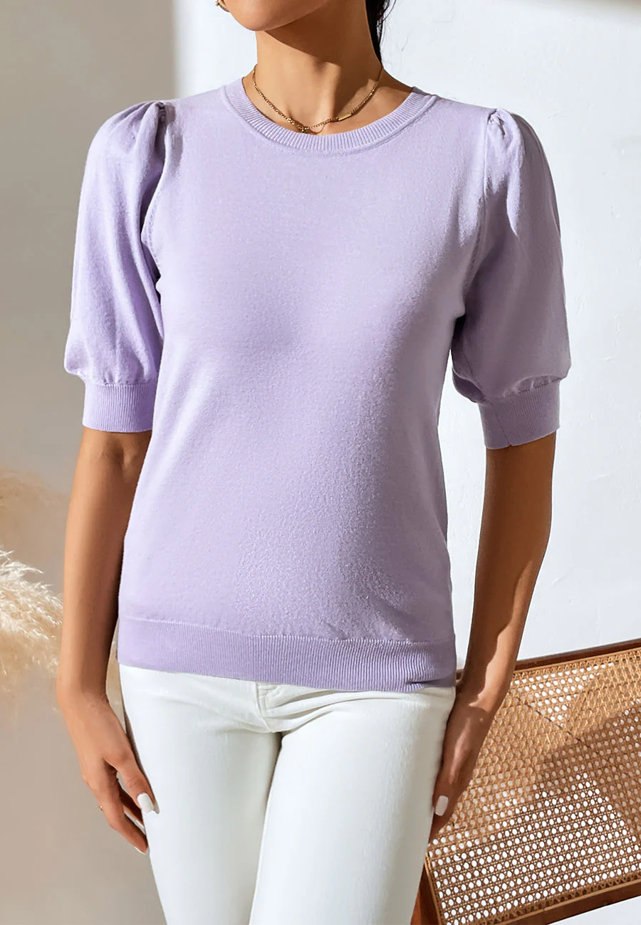Solid Color Elbow Sleeve Sweater - Image 7