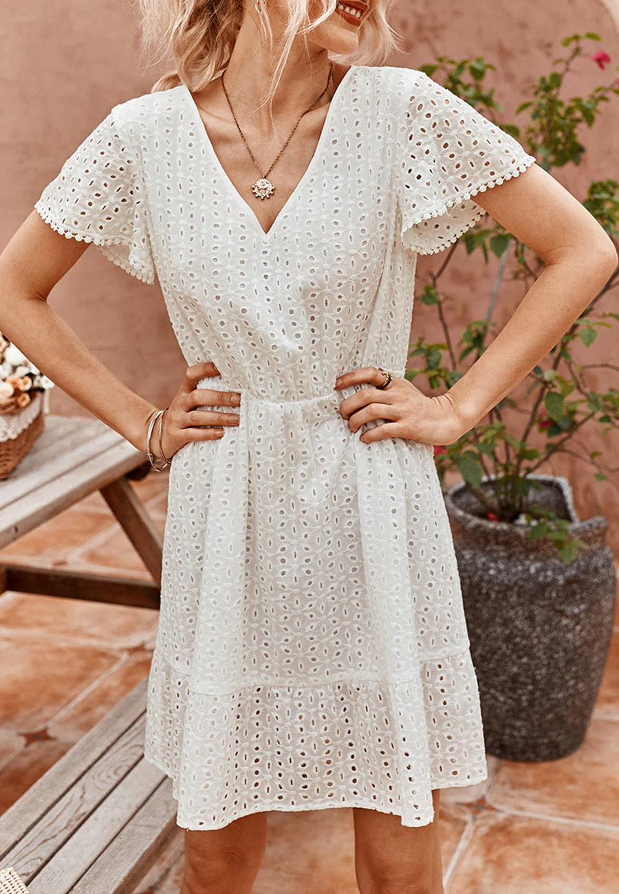 Solid Color Eyelet Dress - Image 2