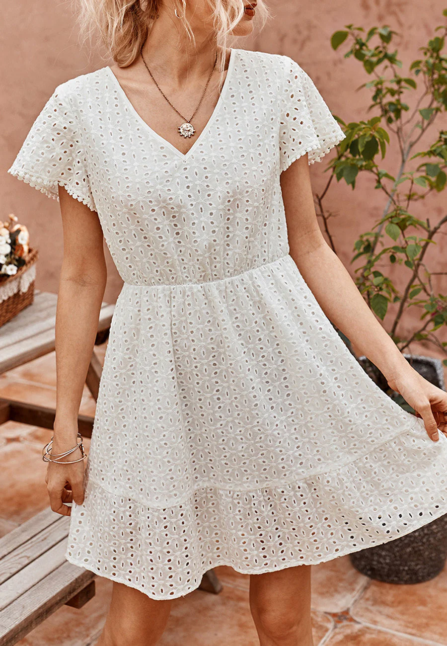 Solid Color Eyelet Dress - Image 4