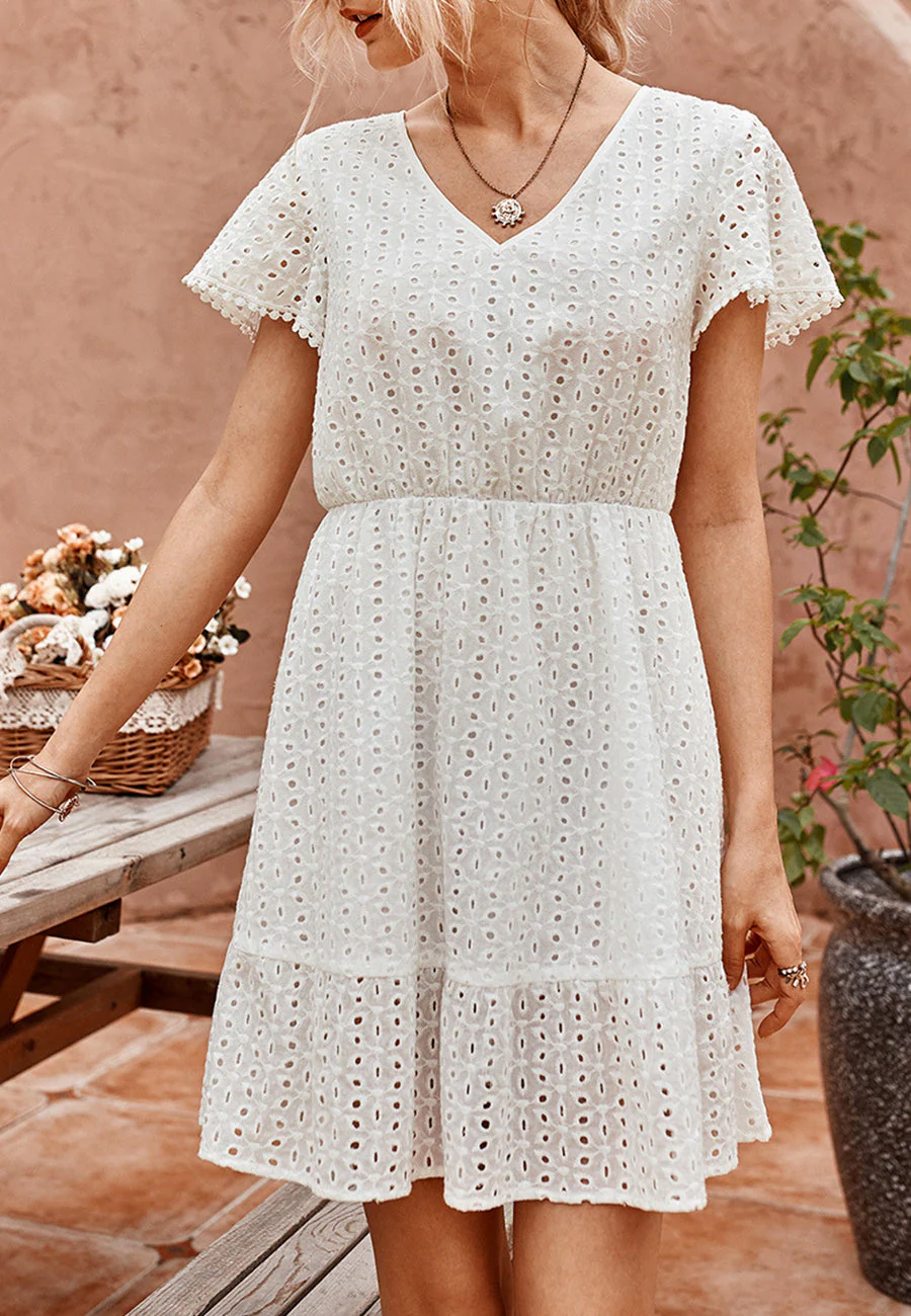Solid Color Eyelet Dress - Image 5