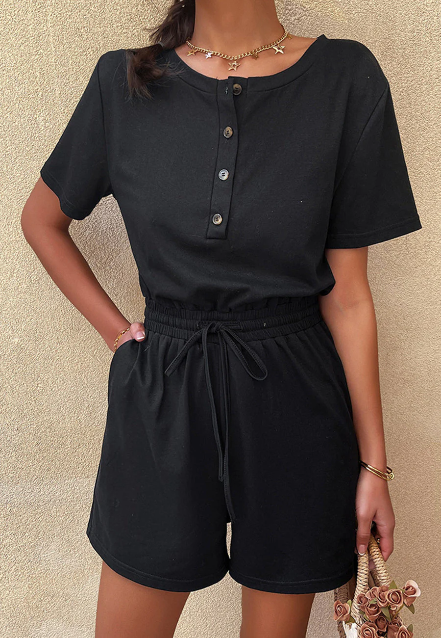 Solid Color Henley Romper - Image 3
