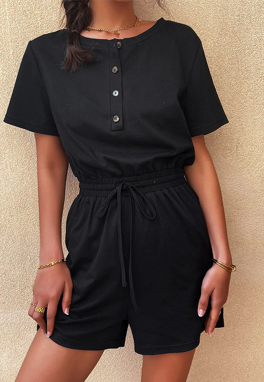 Solid Color Henley Romper - Image 5