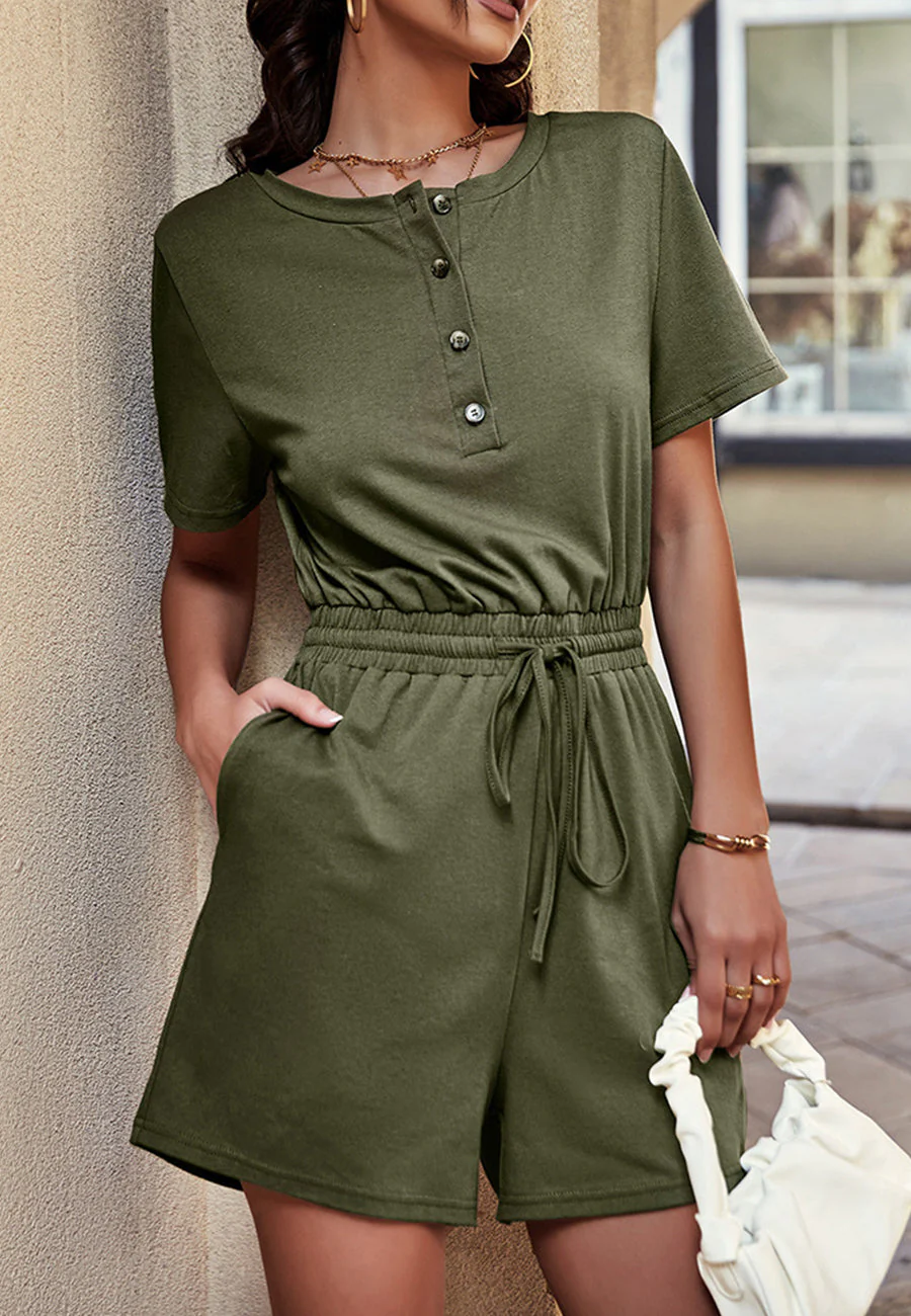 Solid Color Henley Romper - Image 8