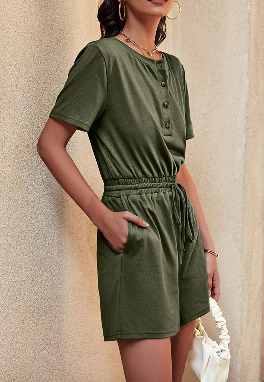 Solid Color Henley Romper - Image 9