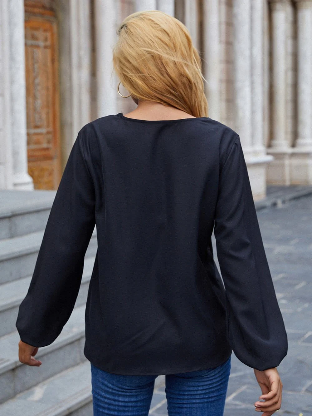 Solid Color Lace Trim Blouse - Image 6