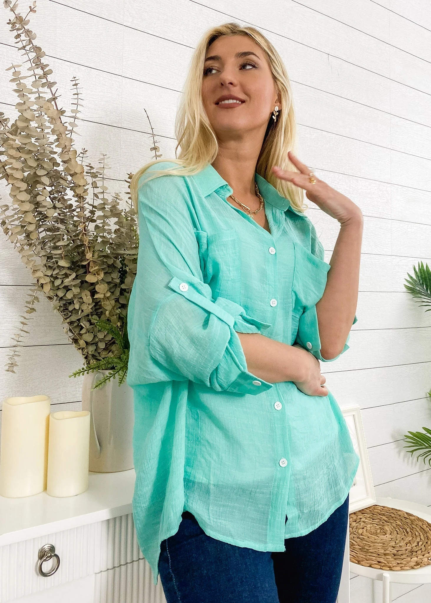 Solid Color Light Button Down - Image 6
