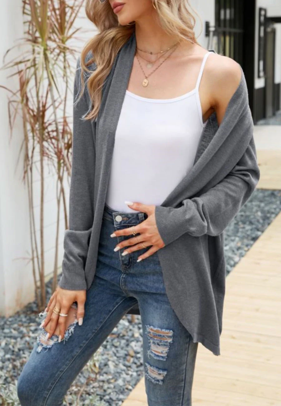 Solid Color Rounded Hem Cardigan - Image 10