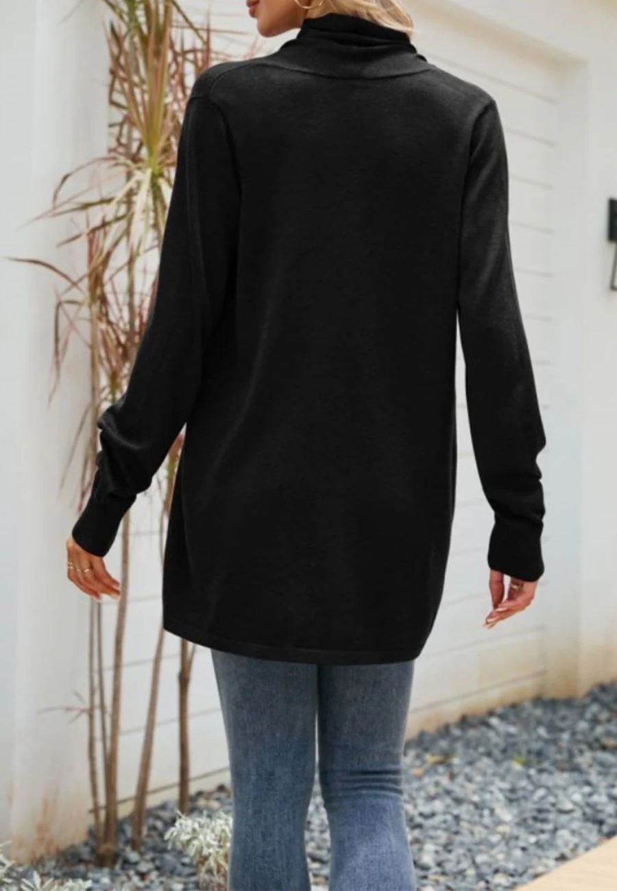Solid Color Rounded Hem Cardigan - Image 3