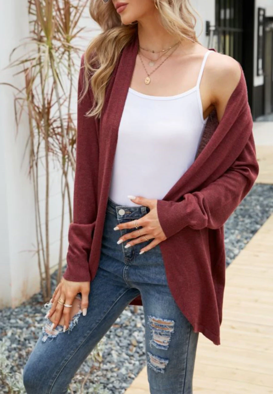 Solid Color Rounded Hem Cardigan - Image 4