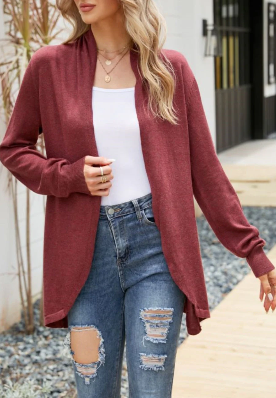 Solid Color Rounded Hem Cardigan - Image 6