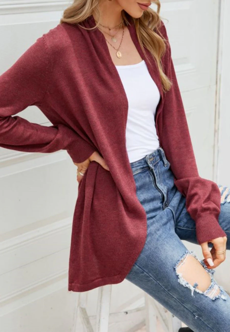 Solid Color Rounded Hem Cardigan - Image 7