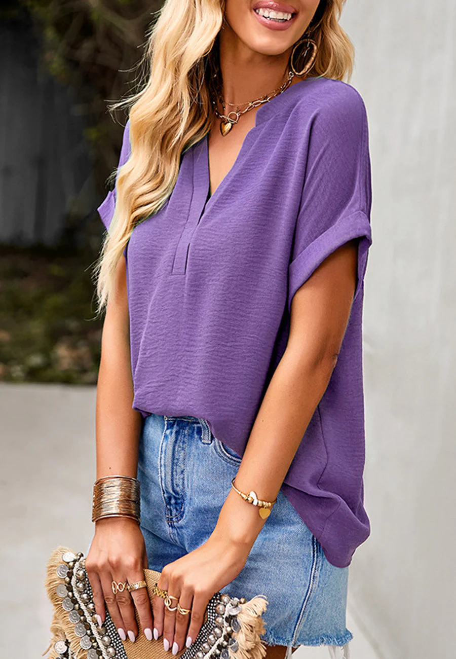 Solid Color Ruched Back Blouse - Image 2