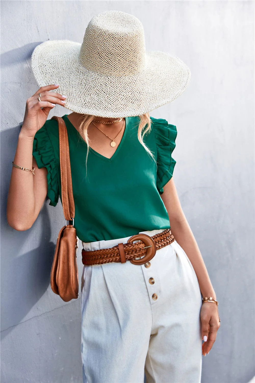 Solid Color Ruffle Sleeve Blouse - Image 6