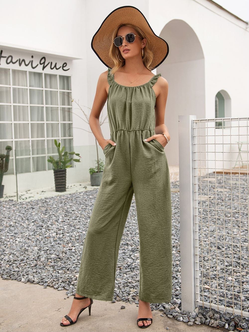 Solid Color Ruffle Strap Jumpsuit - Image 10