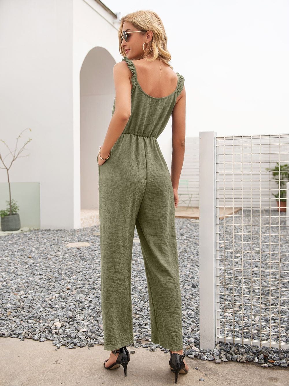 Solid Color Ruffle Strap Jumpsuit - Image 12