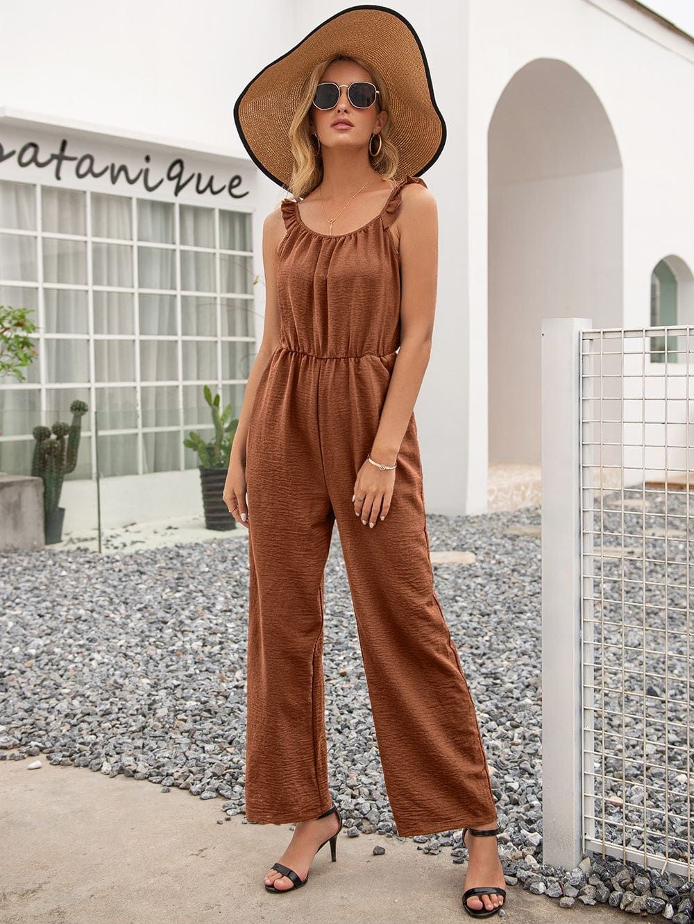Solid Color Ruffle Strap Jumpsuit - Image 13
