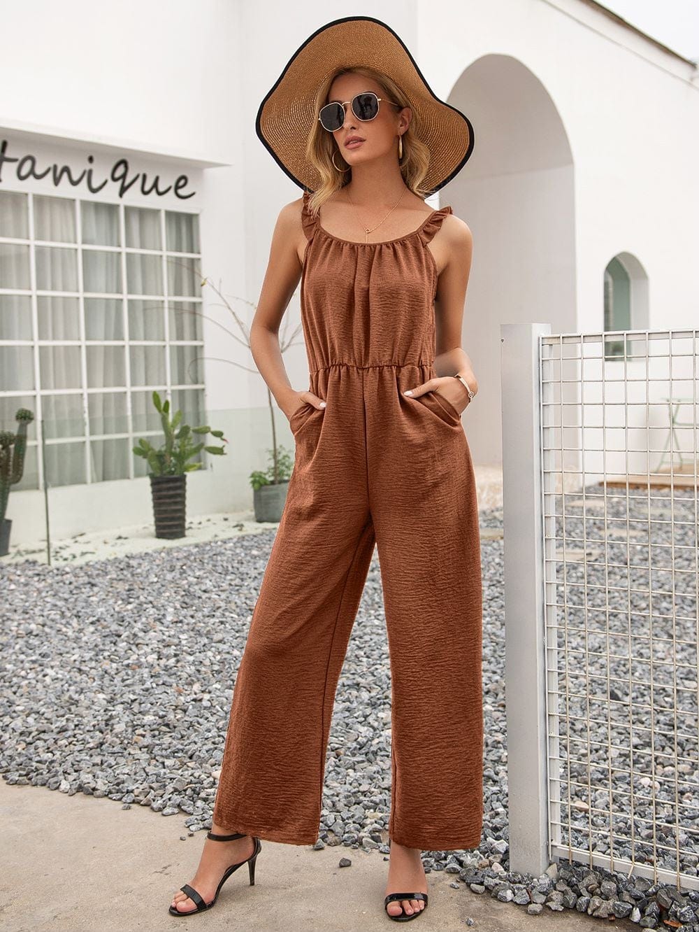 Solid Color Ruffle Strap Jumpsuit - Image 14
