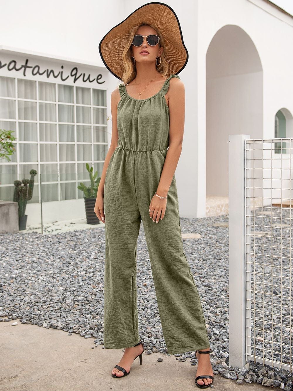 Solid Color Ruffle Strap Jumpsuit - Image 9