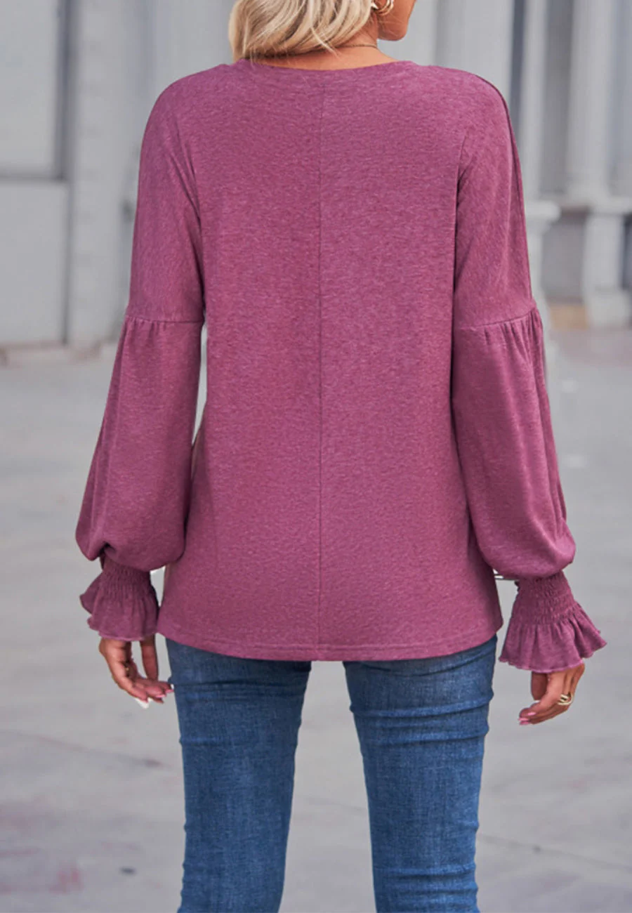 Solid Color Shirred Cuff Sweater - Image 10