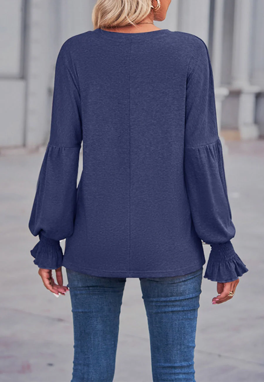 Solid Color Shirred Cuff Sweater - Image 13