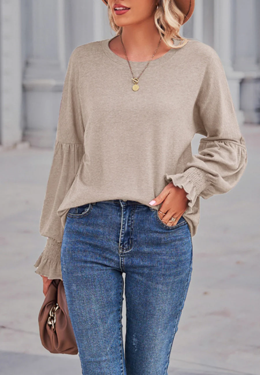 Solid Color Shirred Cuff Sweater - Image 14