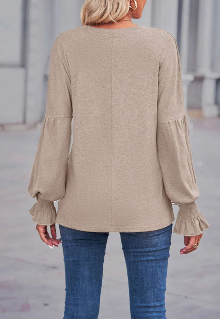 Solid Color Shirred Cuff Sweater - Image 16