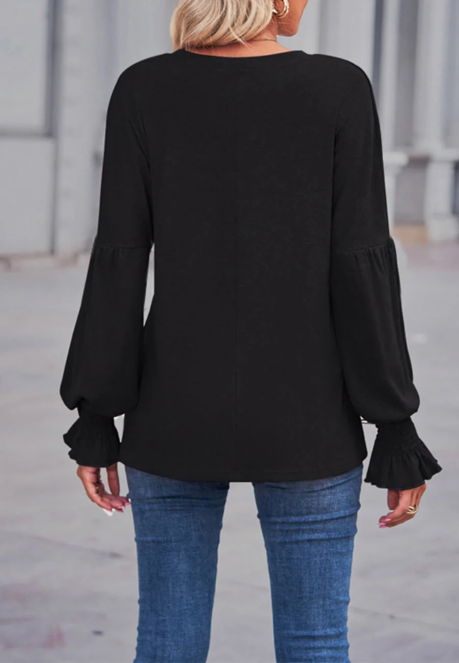 Solid Color Shirred Cuff Sweater - Image 3