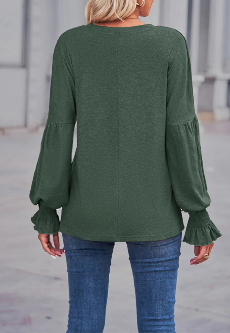Solid Color Shirred Cuff Sweater - Image 6