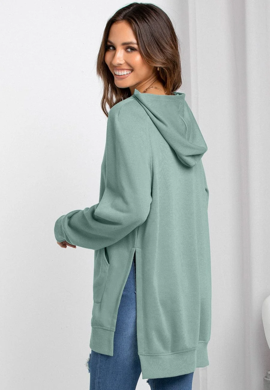 Solid Color Side Slit Hoodie - Image 10