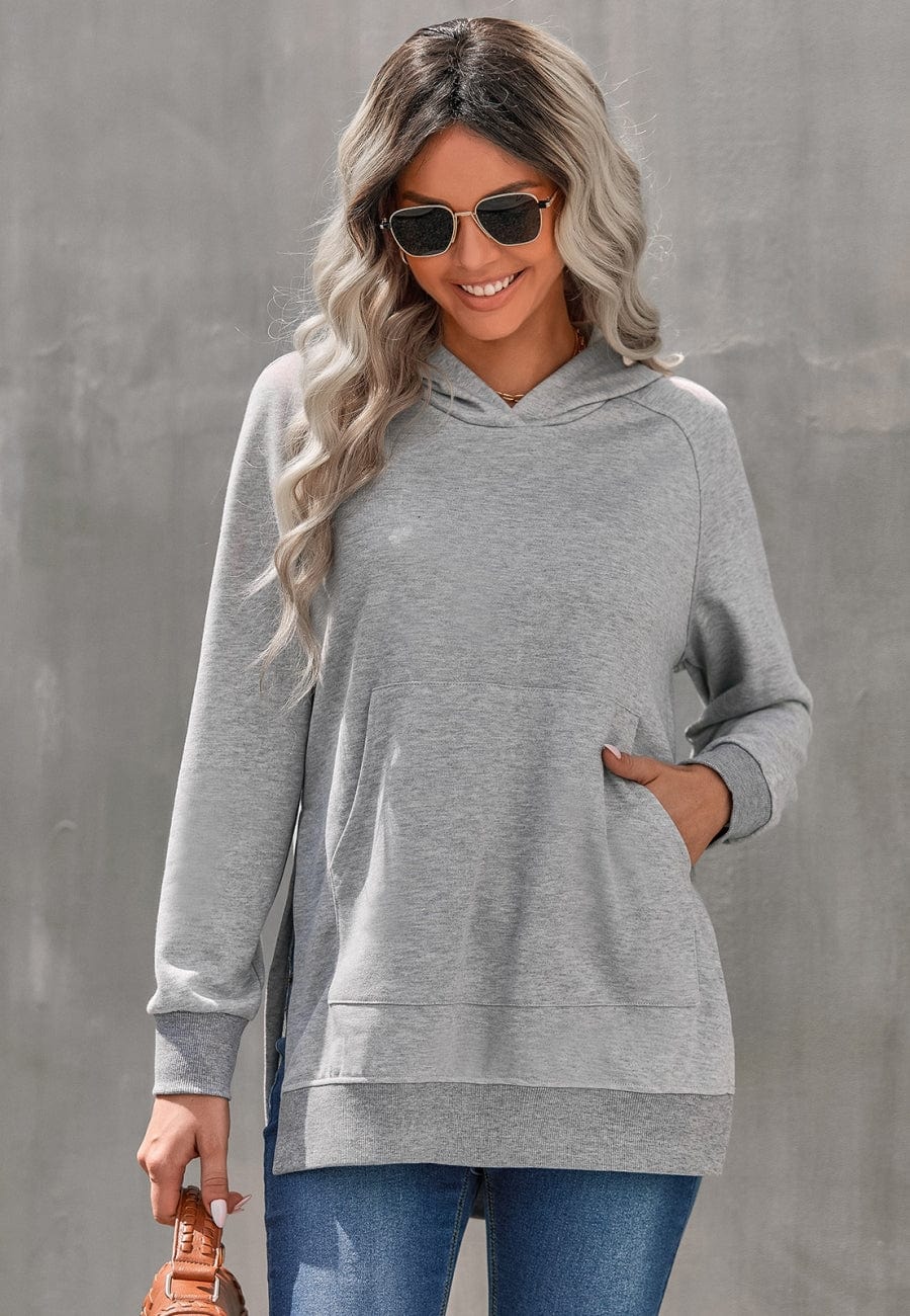 Solid Color Side Slit Hoodie - Image 12