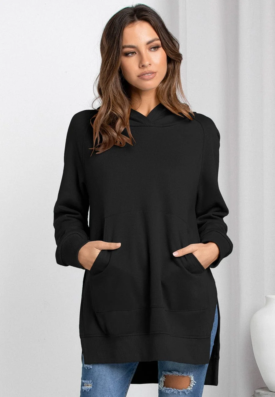 Solid Color Side Slit Hoodie - Image 3