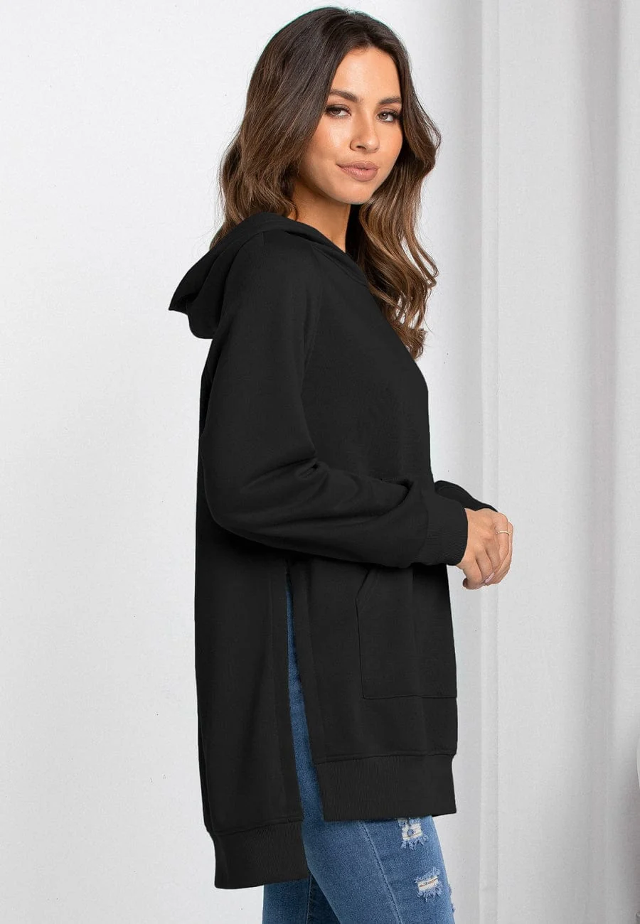 Solid Color Side Slit Hoodie - Image 4