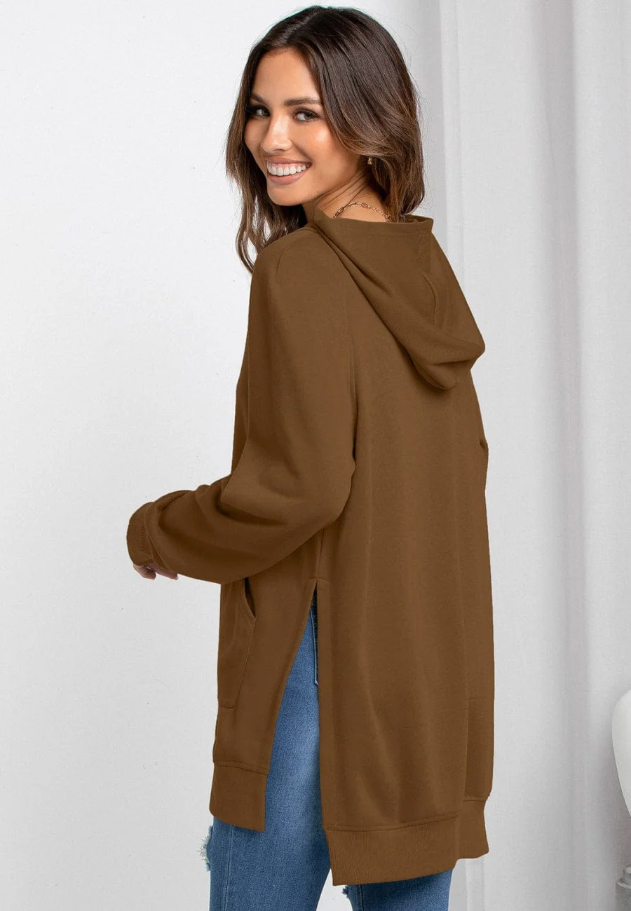 Solid Color Side Slit Hoodie - Image 7