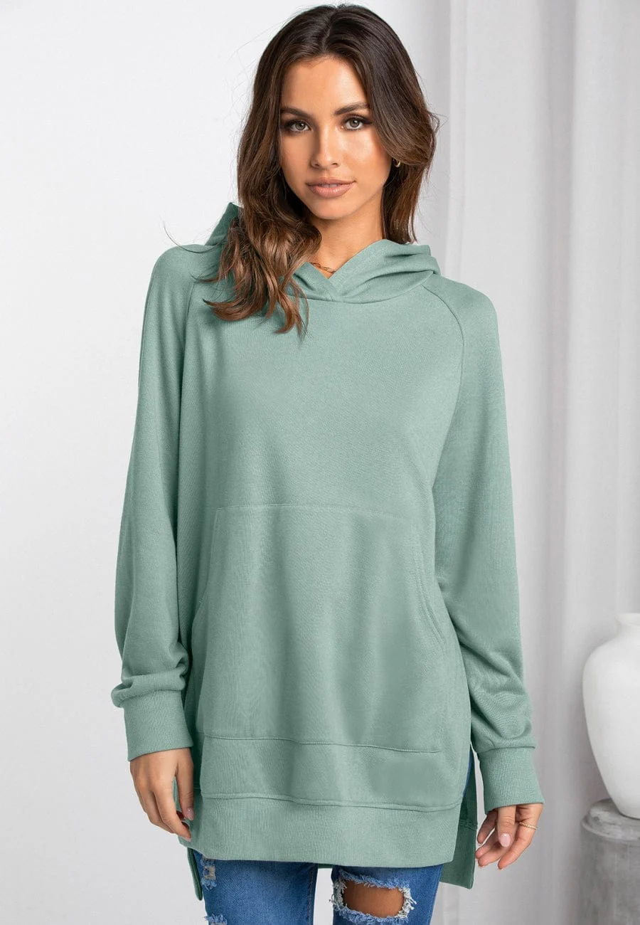 Solid Color Side Slit Hoodie - Image 8