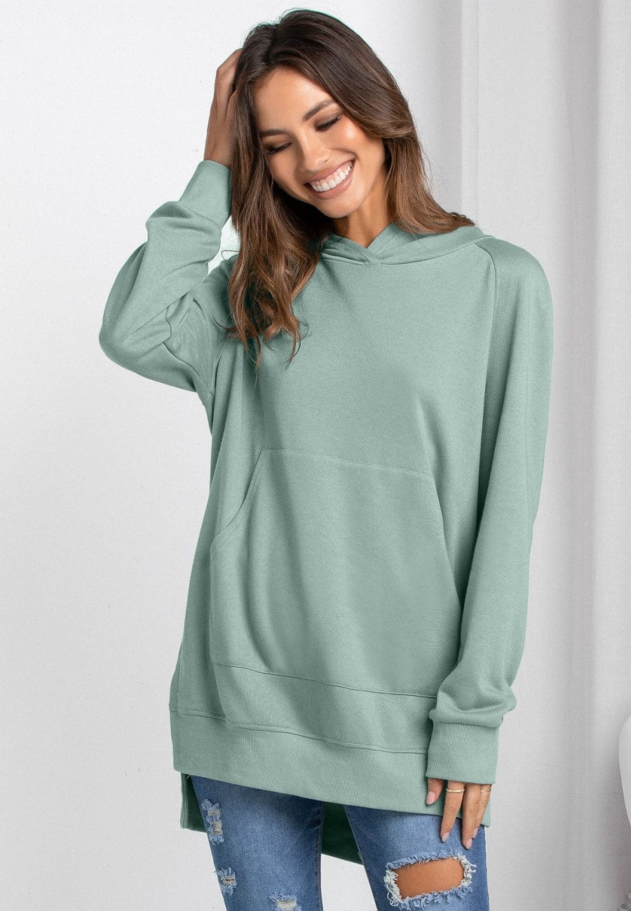 Solid Color Side Slit Hoodie - Image 9