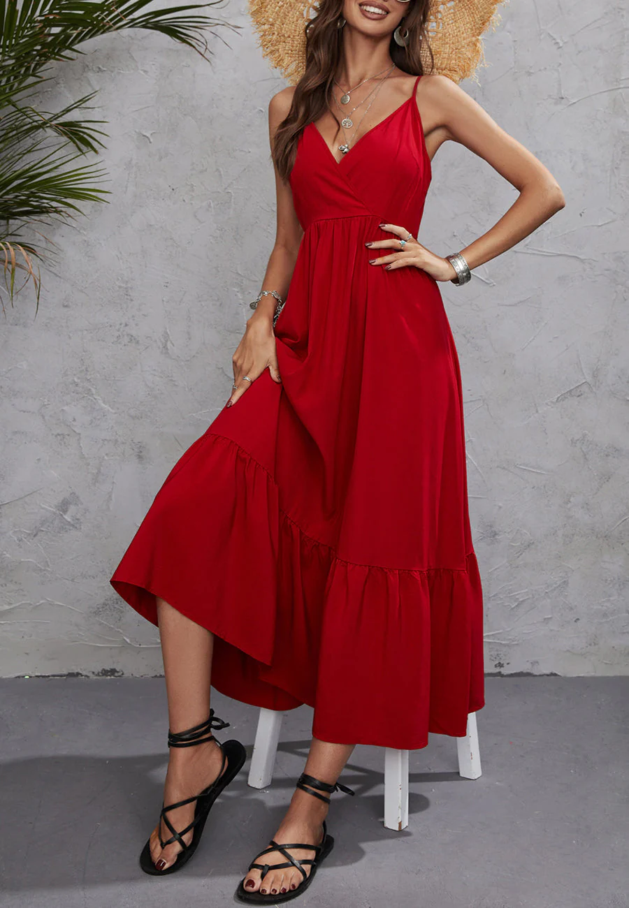 Solid Color Surplice Neck Dress - Image 13