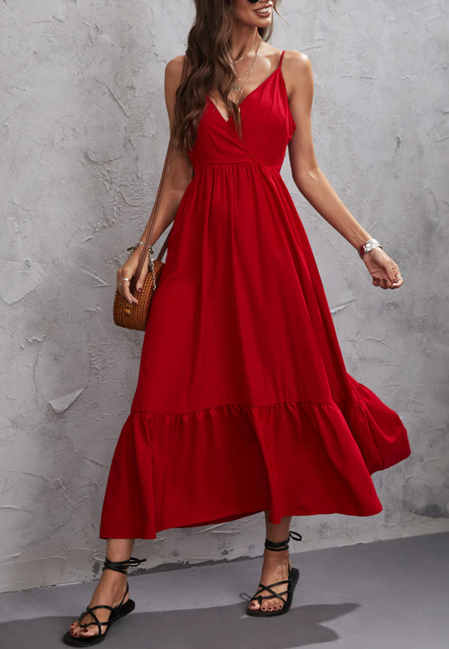 Solid Color Surplice Neck Dress - Image 15