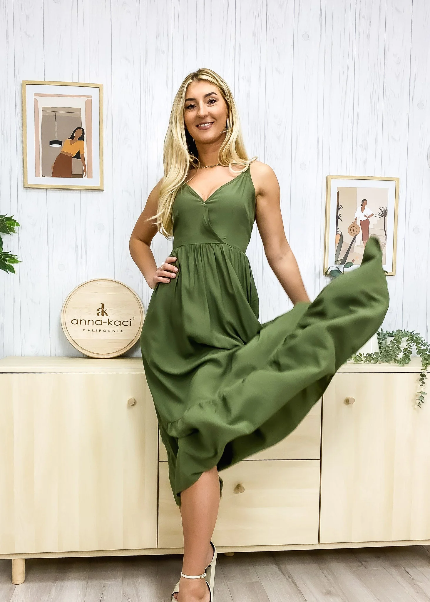 Solid Color Surplice Neck Dress - Image 2