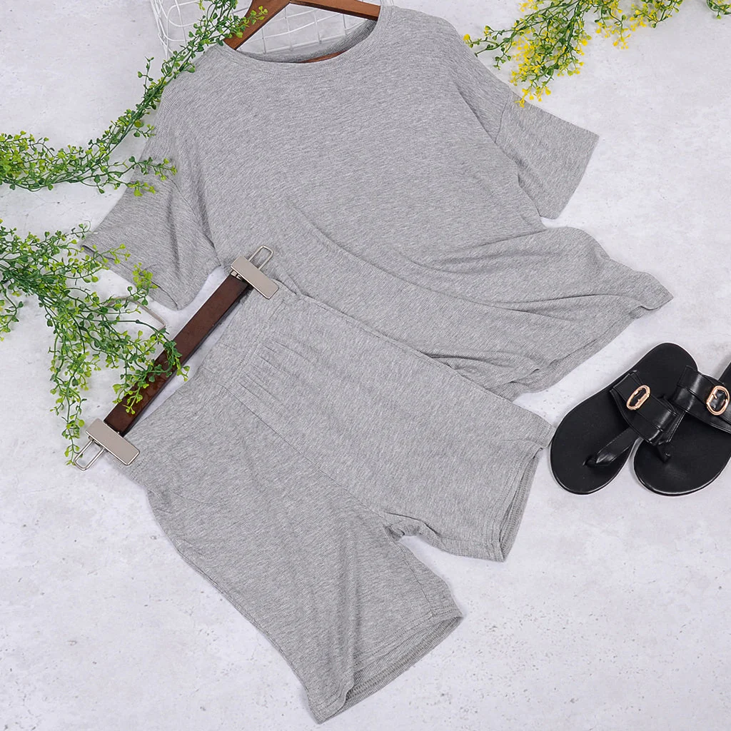 Solid Color Tee and Biker Shorts Set - Image 12