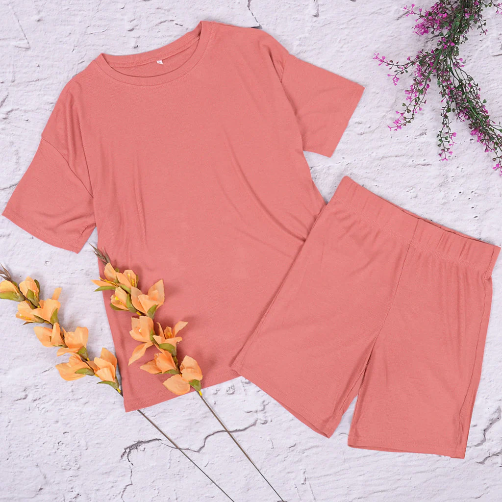 Solid Color Tee and Biker Shorts Set - Image 17