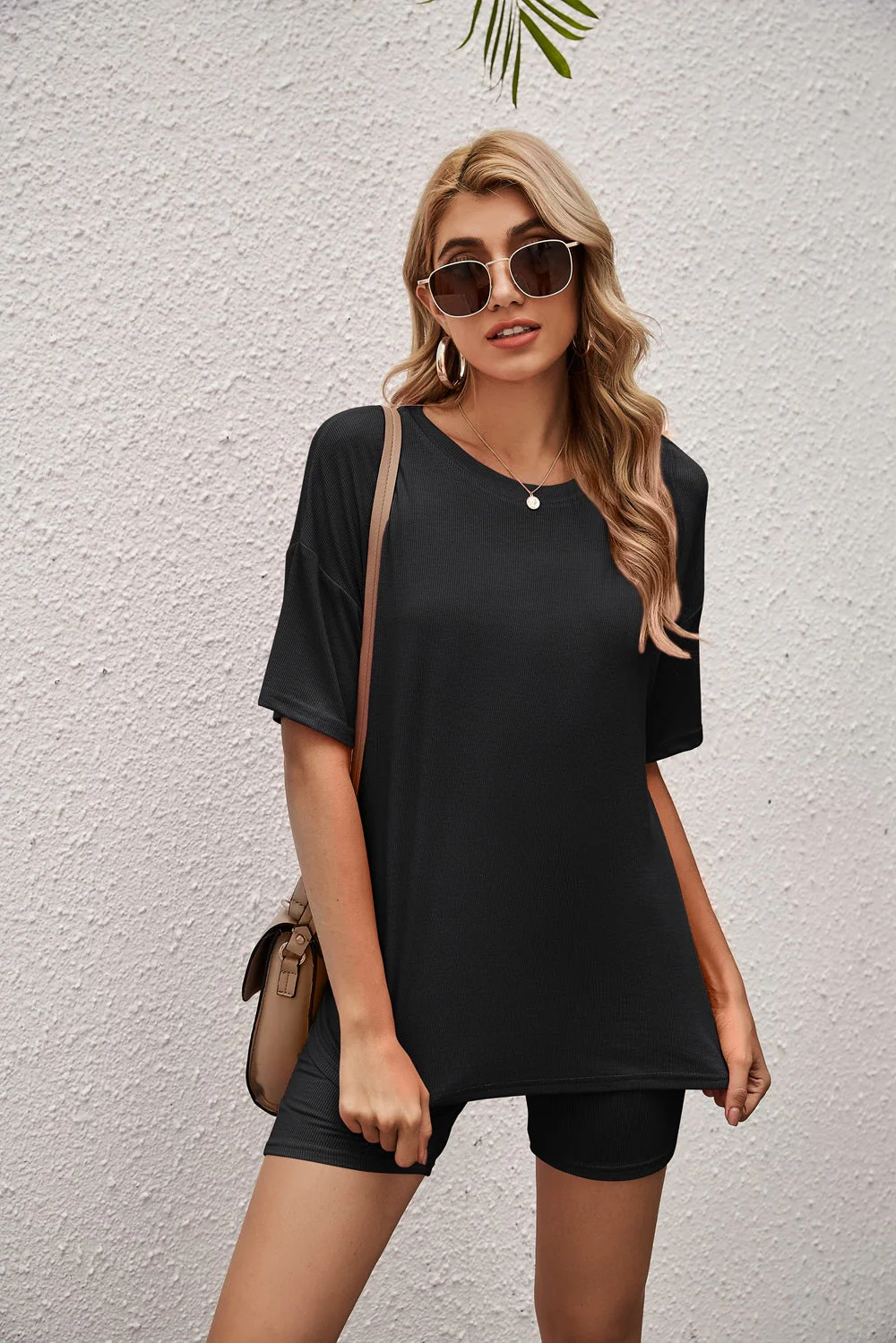 Solid Color Tee and Biker Shorts Set - Image 2