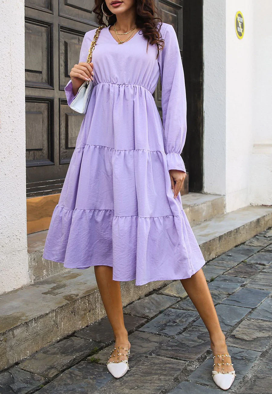 Solid Color Tiered Dress - Image 8