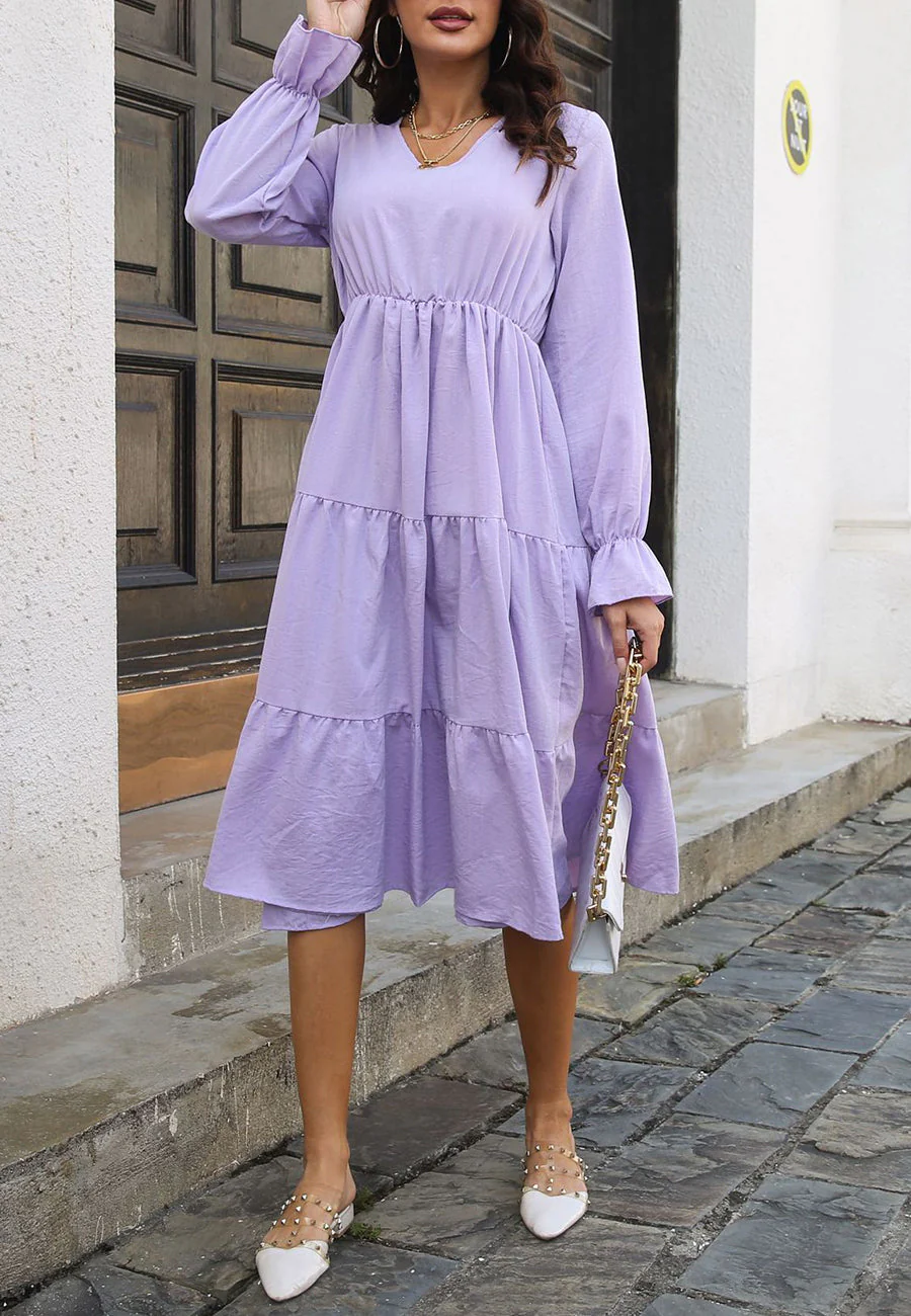 Solid Color Tiered Dress - Image 9