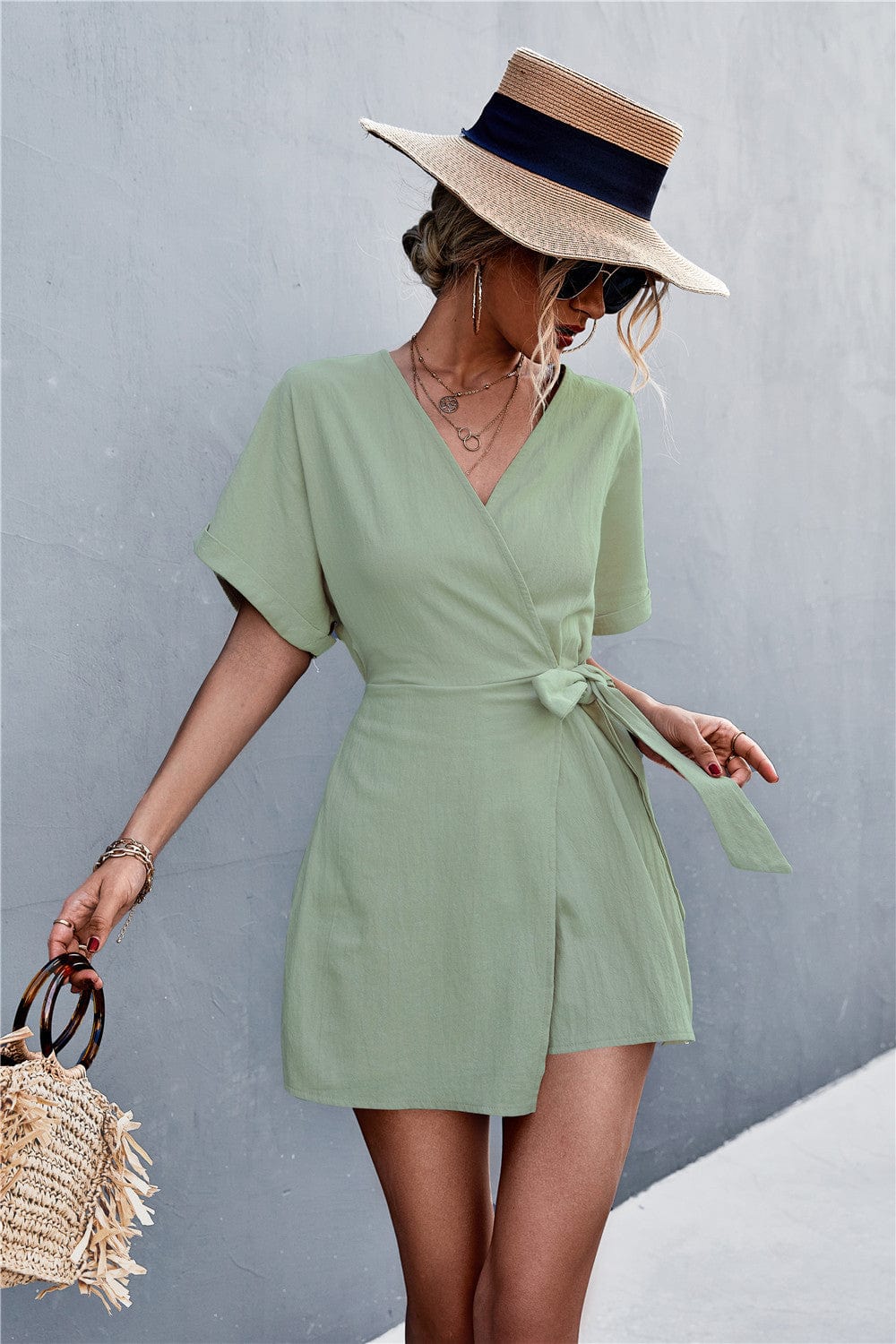 Solid Color Wrap Romper - Image 10